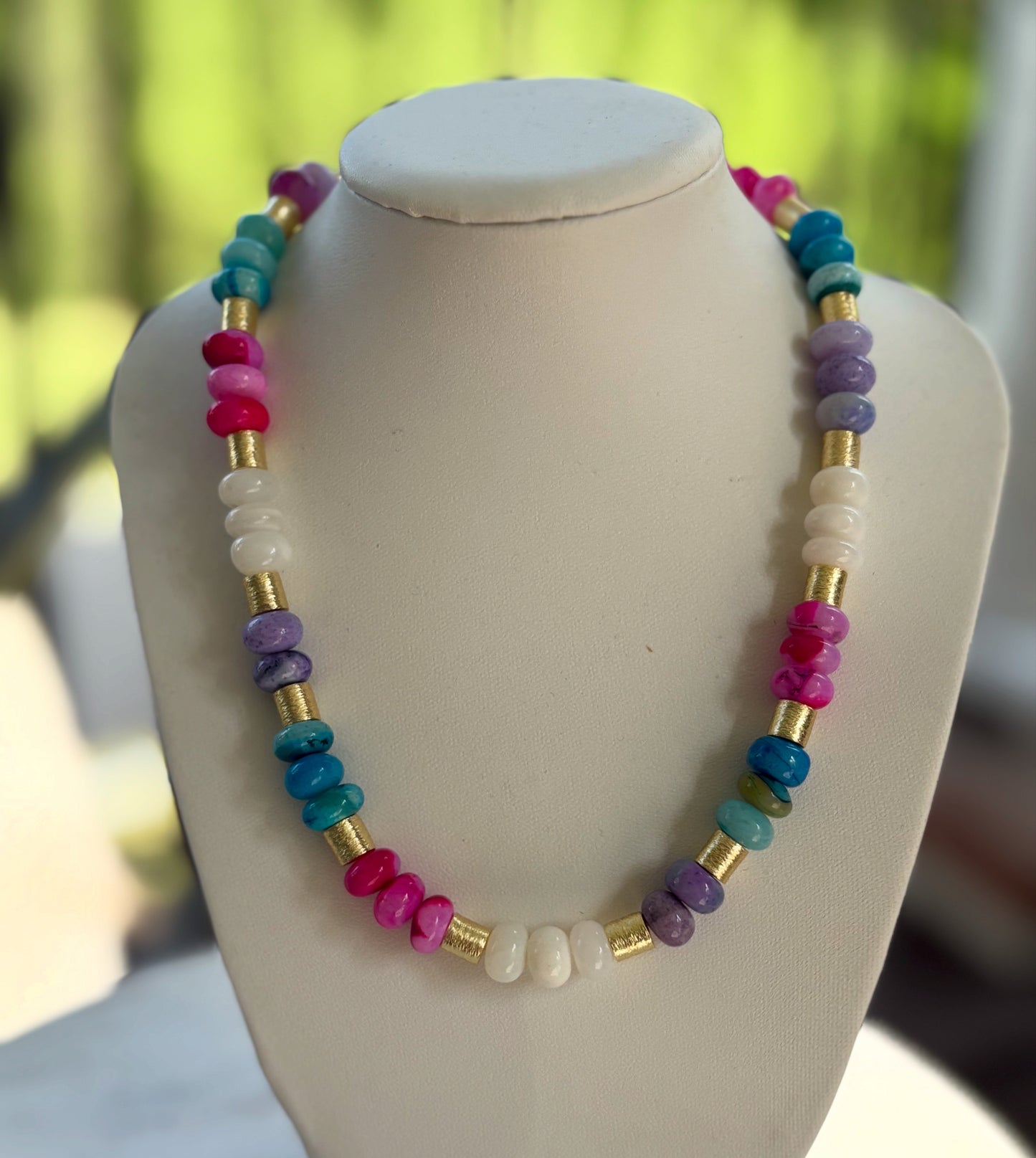 Multi Color Opal and Gold Necklace