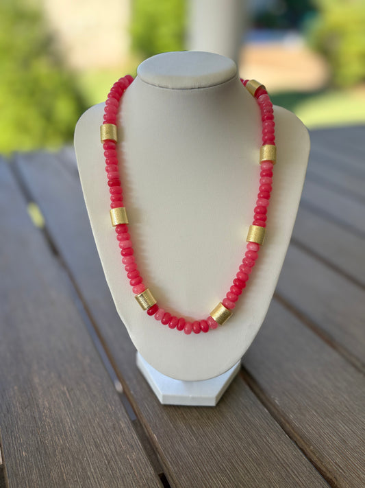 Pink and Gold Beaded Necklace