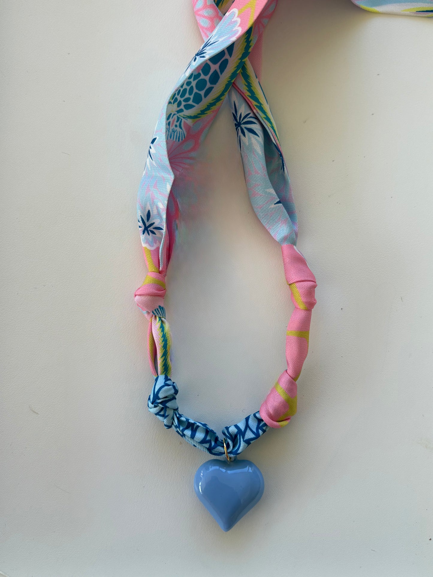 Pink scarf with Blue Heart